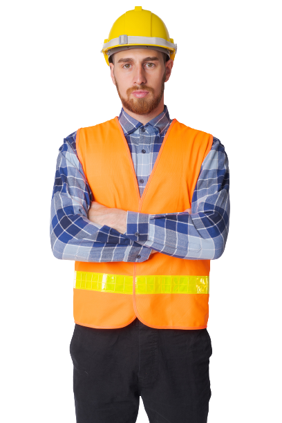 portrait of young bearded man construction worker UV4HCMV