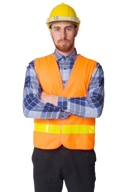 portrait of young bearded man construction worker UV4HCMV
